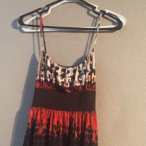 Brown Orange White Wrapper Size S Midi Dress - Picture 2 of 5